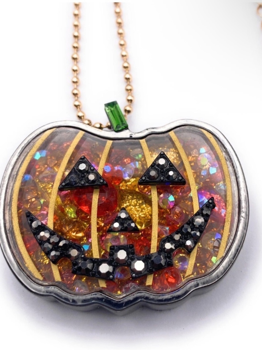 Betsy Johnson Pumpkin Jack-O'-Lantern Pendant Necklace - Orange Sparkle new